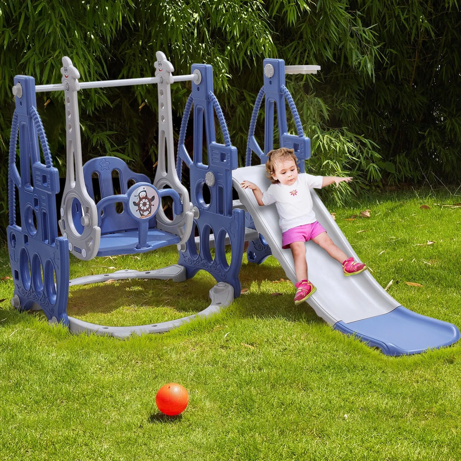 153cm W 3 in 1 Kids Swing and Slide Set Toddler Climber Playset