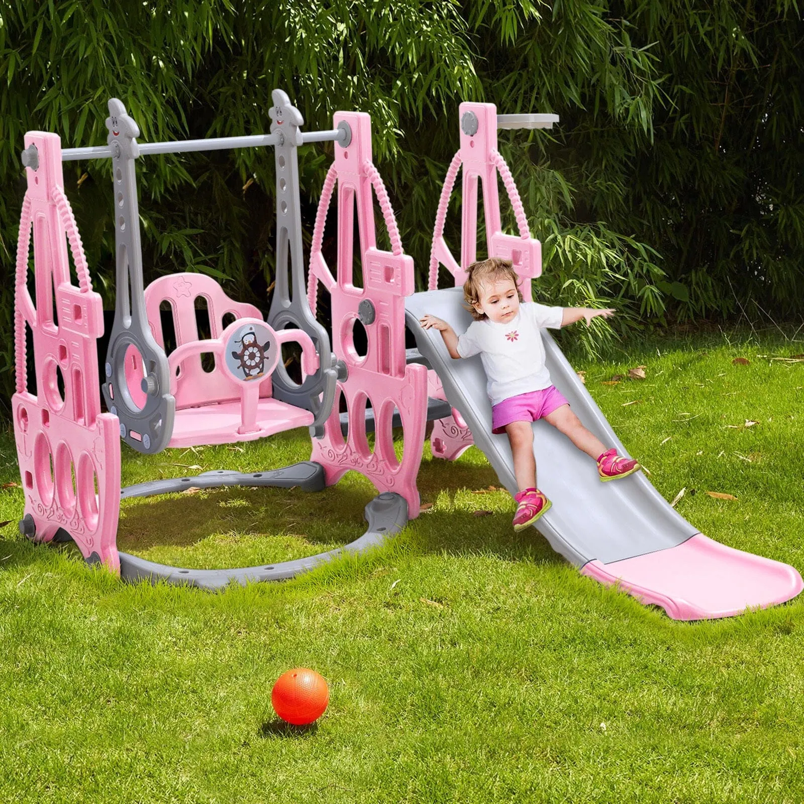 153cm W 3 in 1 Kids Swing and Slide Set Toddler Climber Playset