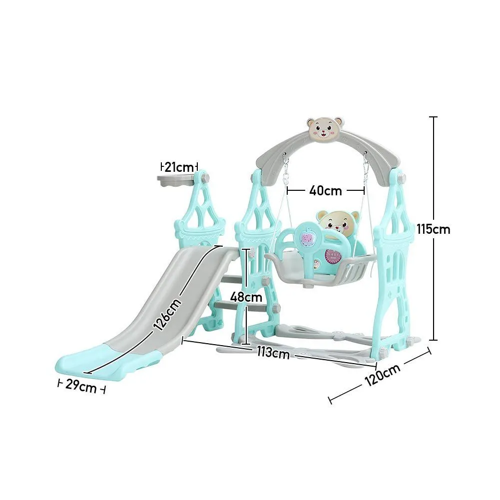 3 In 1 Fun Cyan/Pink Kids Toddler Swing and Slide Set Indoor and Outdoor