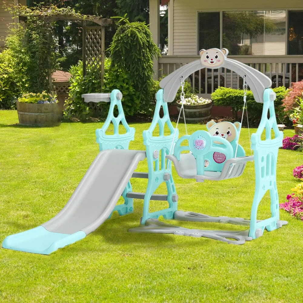 3 In 1 Fun Cyan/Pink Kids Toddler Swing and Slide Set Indoor and Outdoor