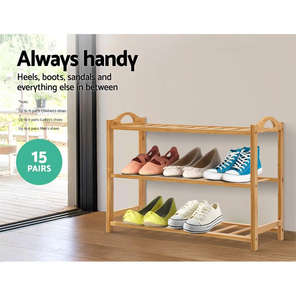 3-Tier Bamboo Shoe Rack, Non-Toxic, 15-Pair Storage - Artiss