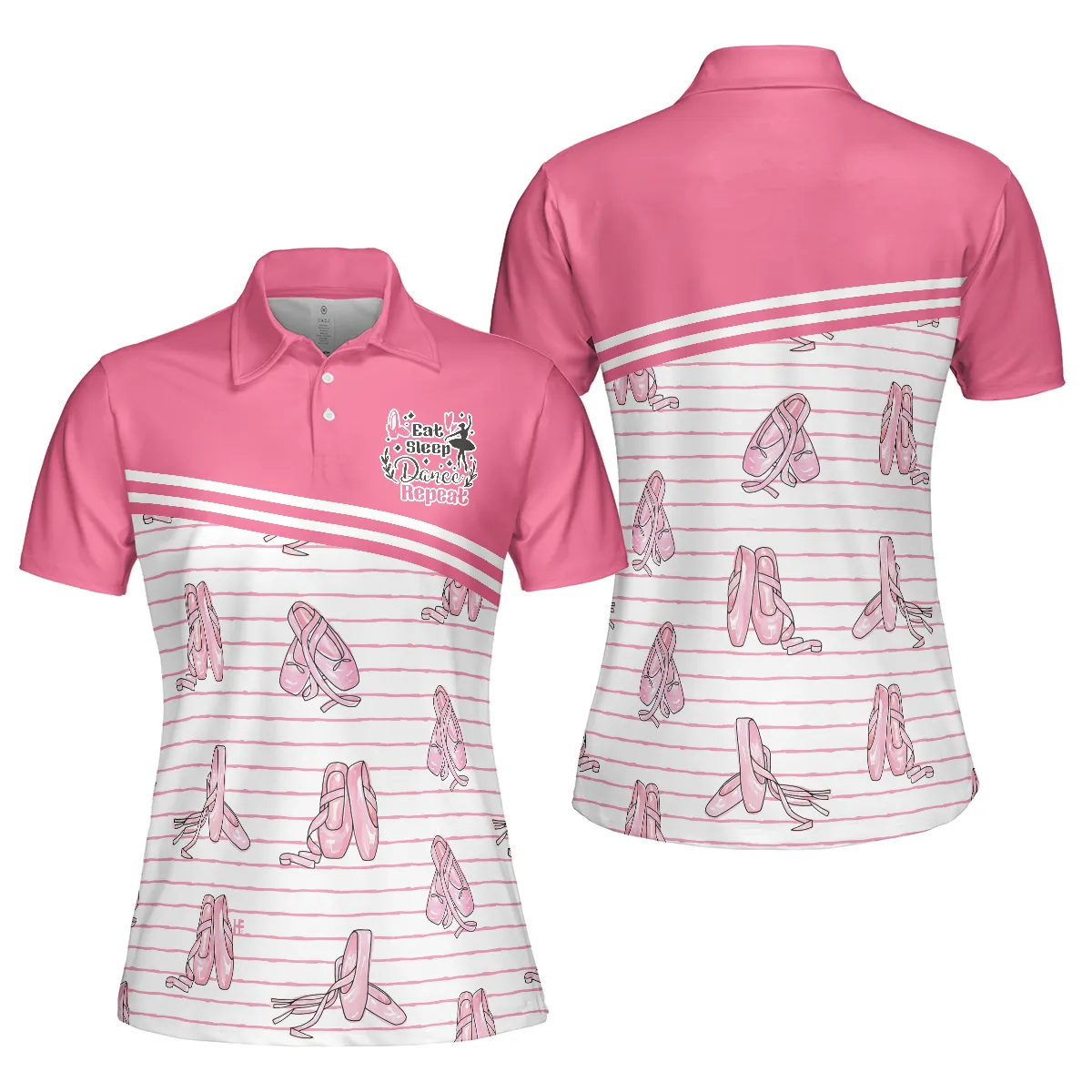 Ballerina Short Sleeve Women Polo Shirt, Pink Ballet Polo Shirt Design For Ladies, Gift For Ballet Dancer