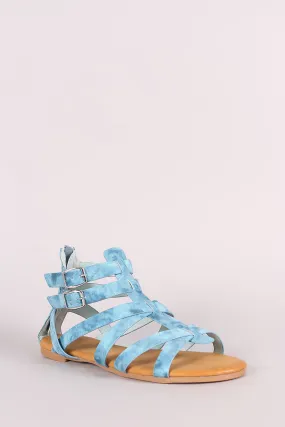 Bamboo Denim Buckled Strappy Gladiator Flat Sandal