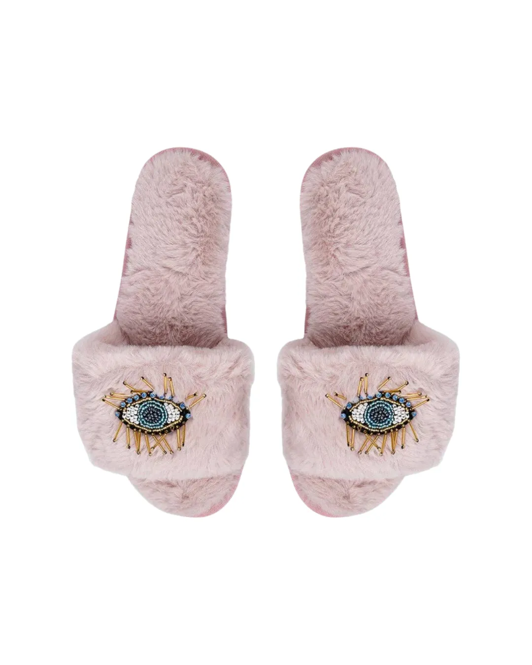 Beaded Evil Eye Slippers Pink