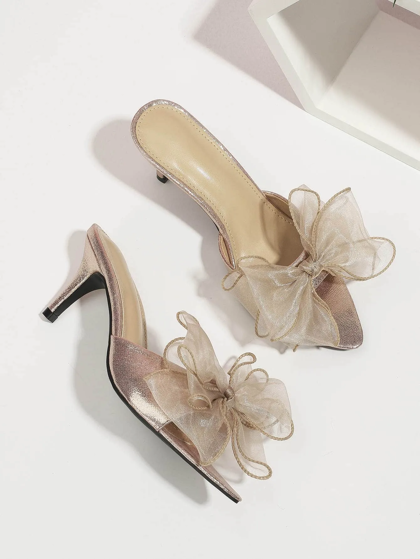 Bow Stiletto Heeled Mule Sandals