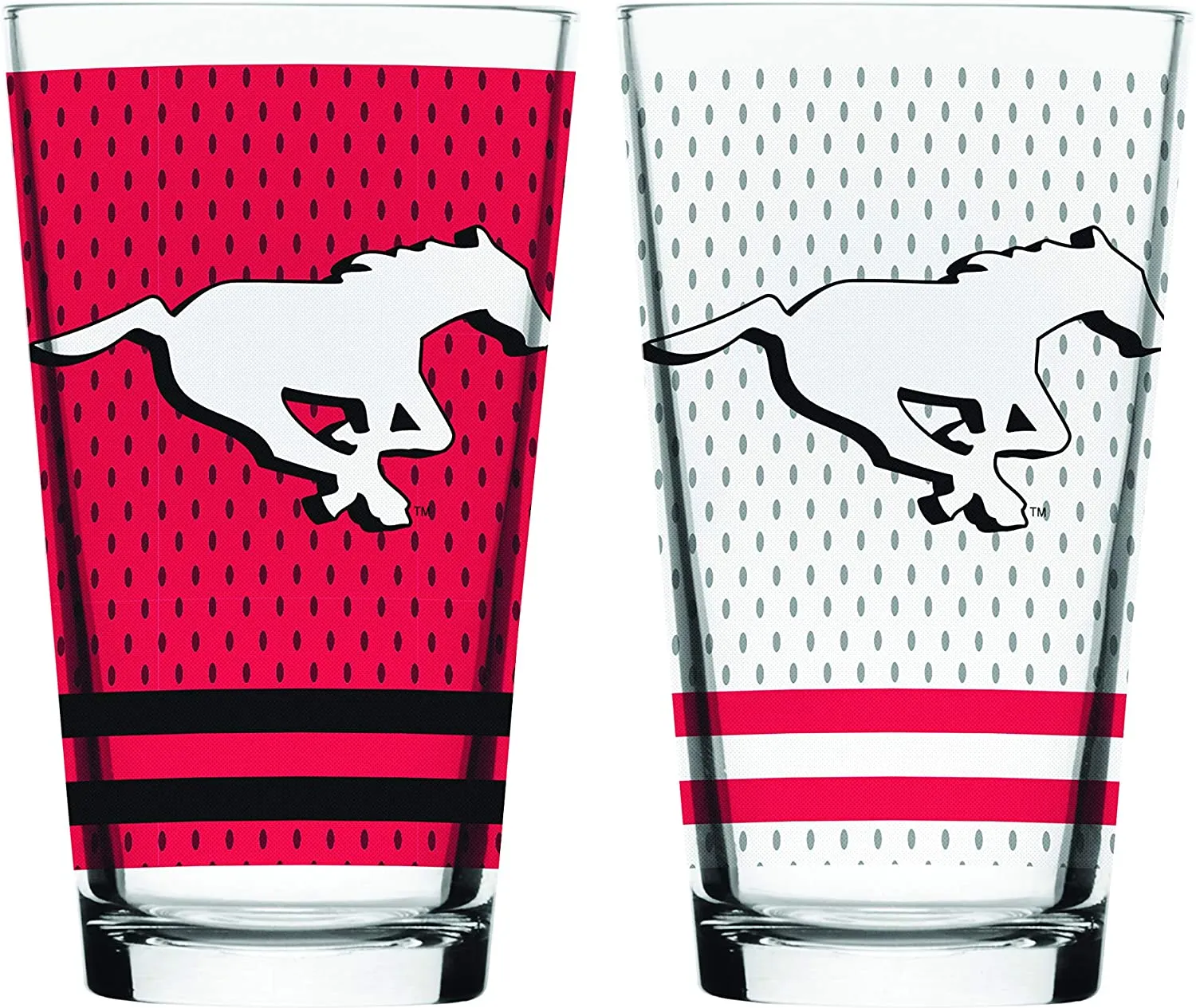 Calgary Stampeders CFL Football Mixing Glass Set of Two 16oz Full Logo in Gift Box