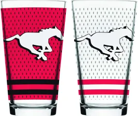 Calgary Stampeders CFL Football Mixing Glass Set of Two 16oz Full Logo in Gift Box