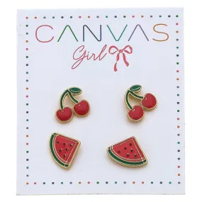 Canvas Roxy Cherries & Watermelon Children's Earrings