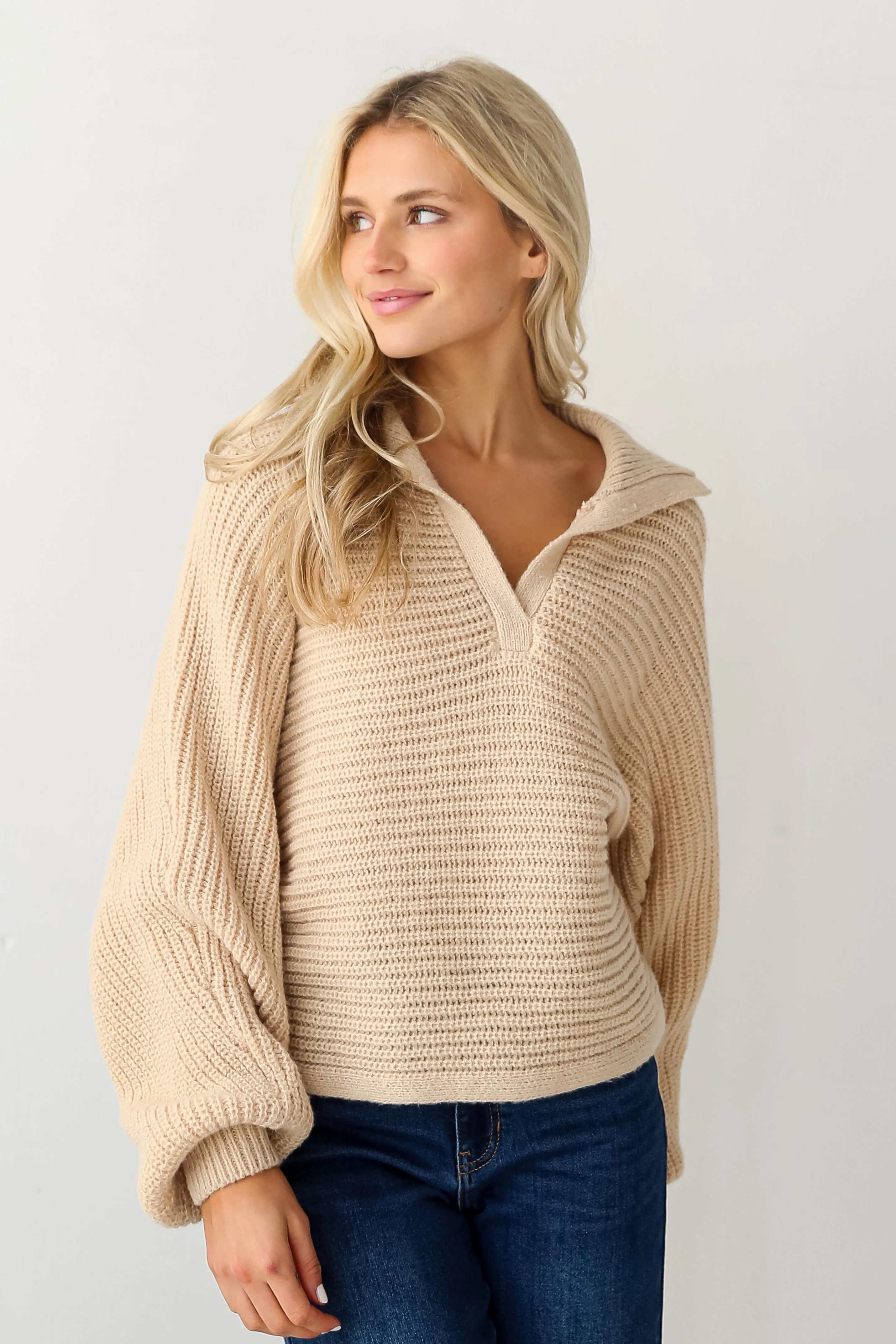 Cozy Luxury Taupe Collared Oversized Sweater - DOORBUSTER