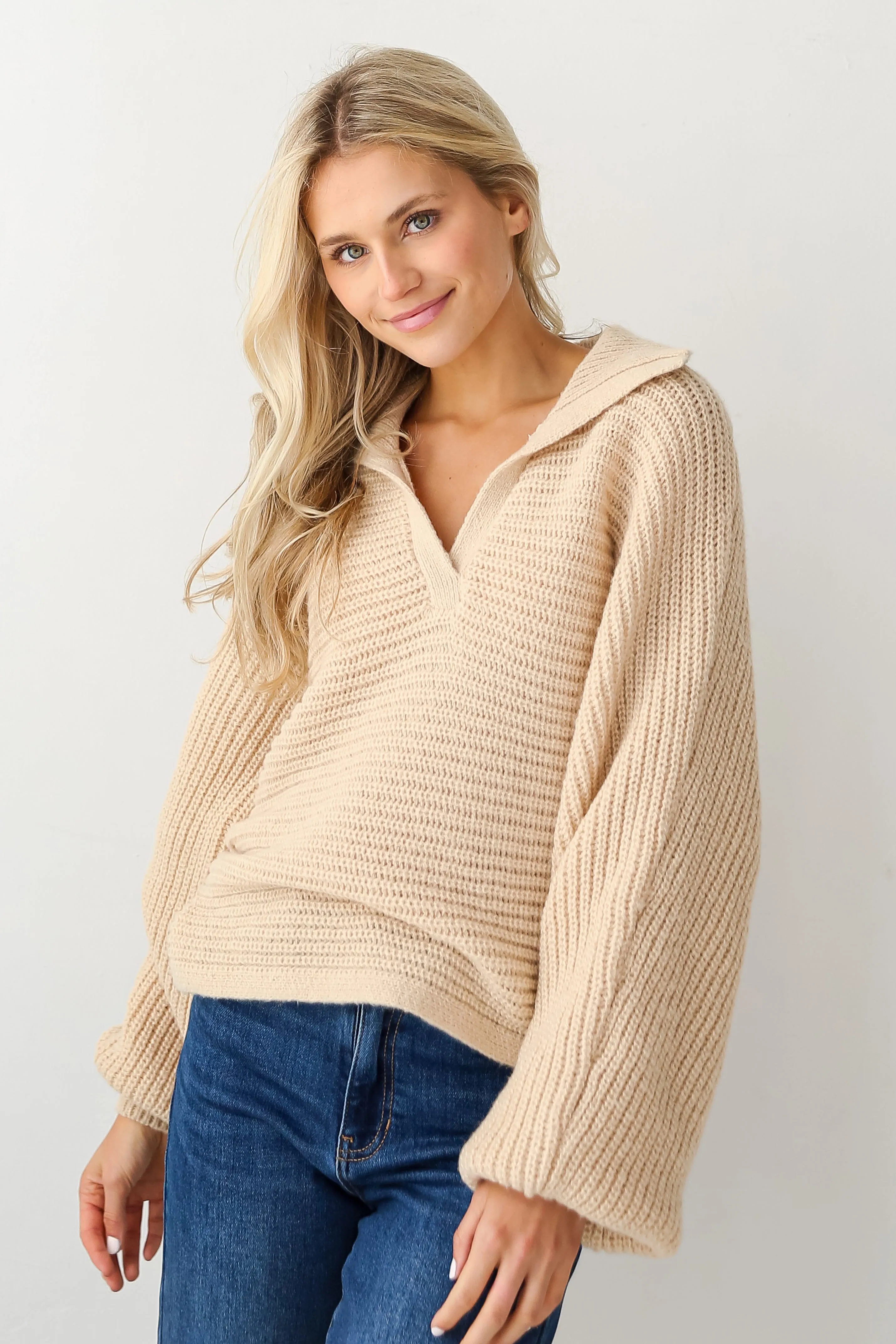 Cozy Luxury Taupe Collared Oversized Sweater - DOORBUSTER