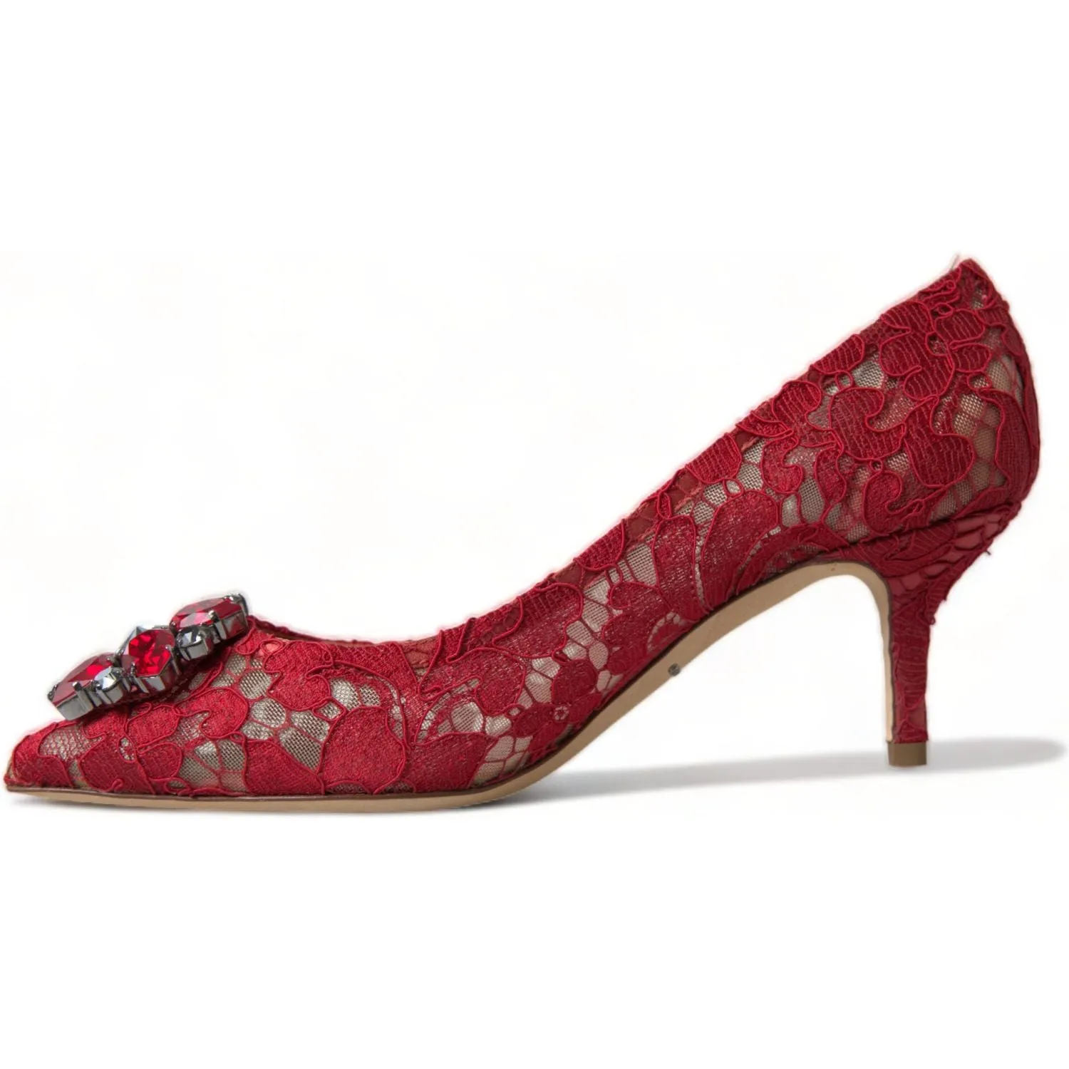 Dolce & Gabbana Radiant Red Lace Heels with Crystals