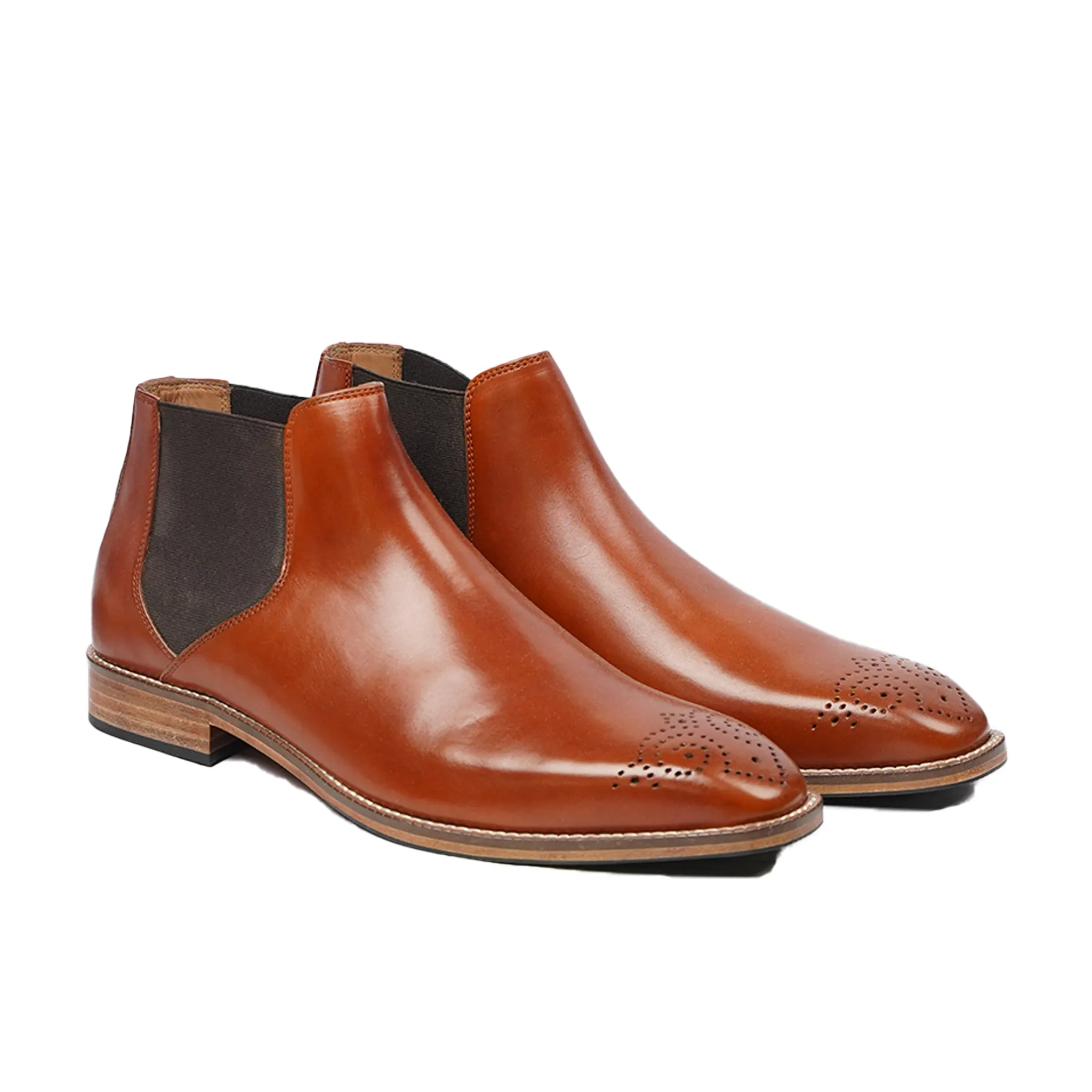 Sergiochel - Men's Tan Calf Leather Chelsea Boot