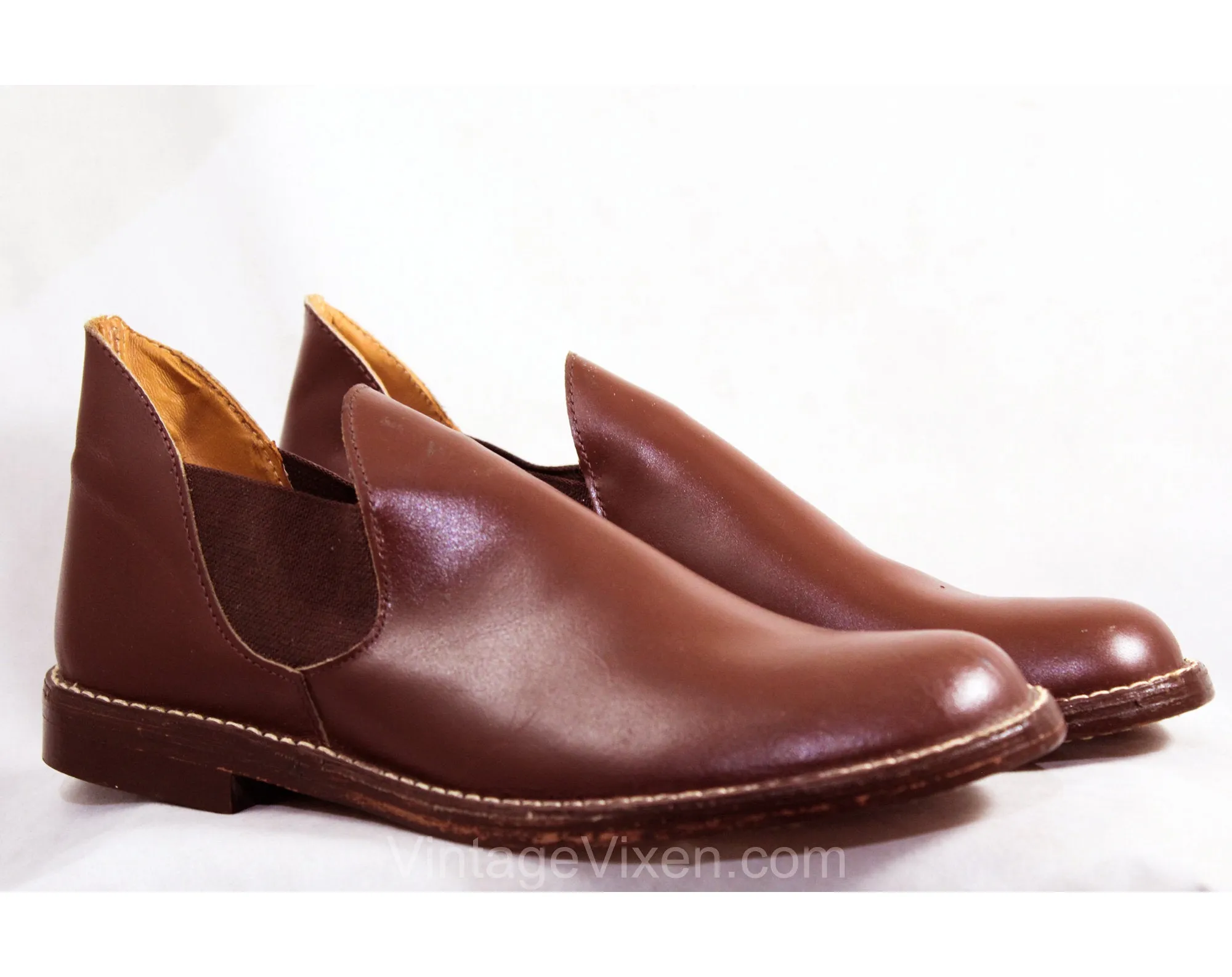 Size 7.5 Men's Shoes - 1950s Mens Chestnut Brown Leather Slip On Dress Shoe - Almost Mod 50s 60s Size 7 1/2 Gentlemen's Shoe - NOS Deadstock