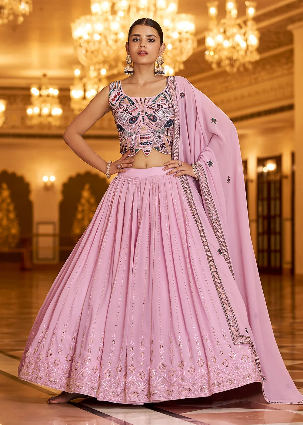 Wedding Reception Glamorous Dusty Pink Trendy Lehenga Choli