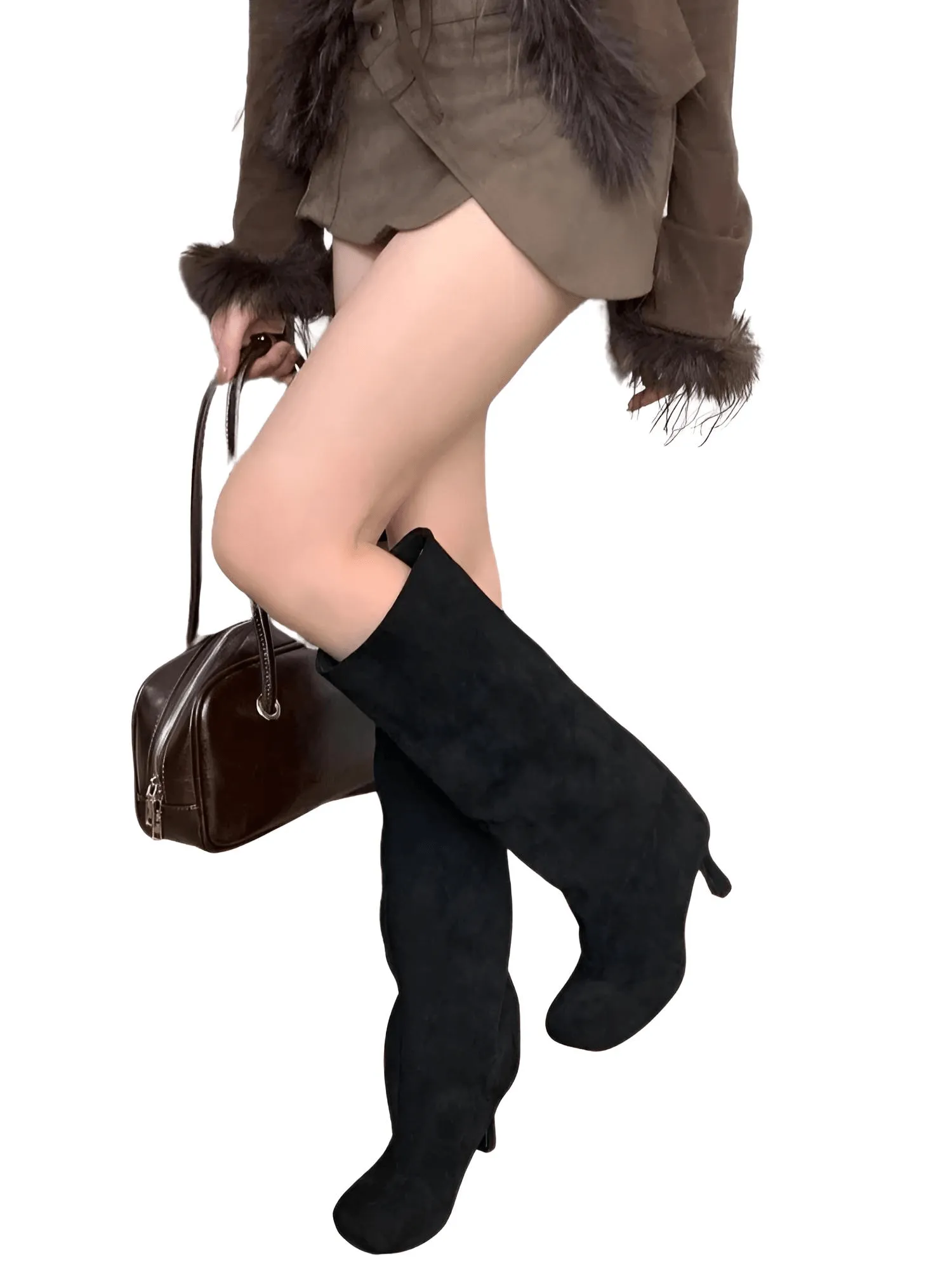 Winter Street Style Round Toe Knee High Women's Boots High Heel Boots Female Long Boots