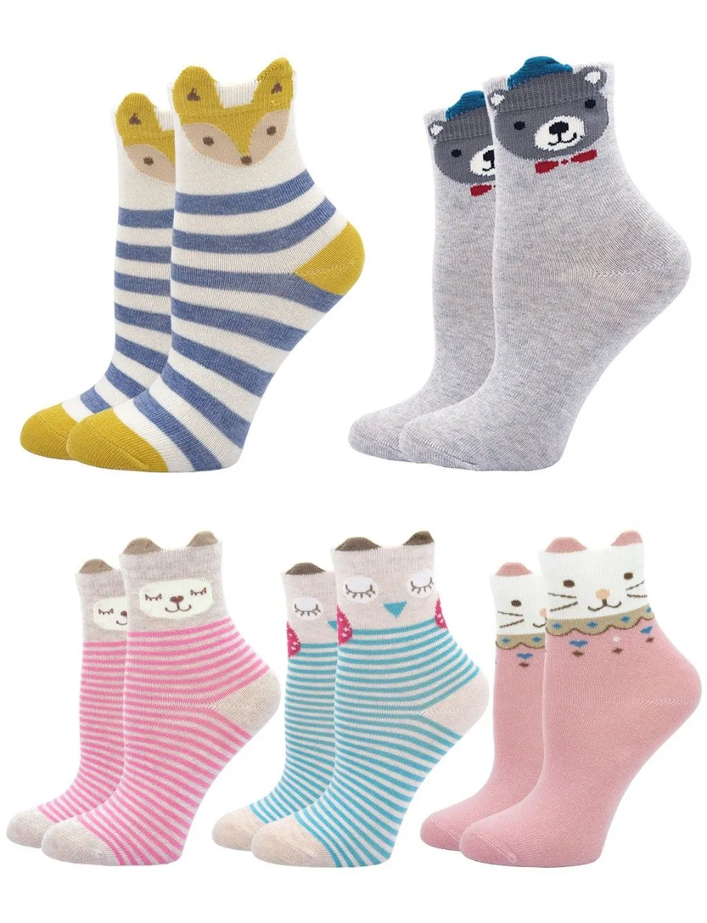 ZFSOCK Cute Animals Design Children's Crew Socks, 5 Pairs